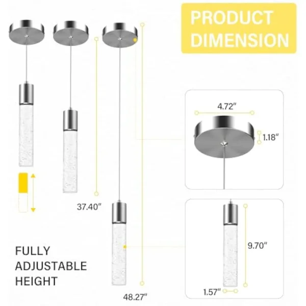 Pendant Lights Kitchen Island, 6500K Modern Kitchen Island Lights Ceiling Lighting Fixtures with Crystal Bubble, Integrated LED - Image 6