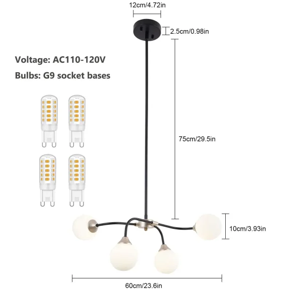 4-Light Modern Glass Ball Chandelier Kitchens Dining Rooms Pendant Lamp Fixture home decor - Image 2