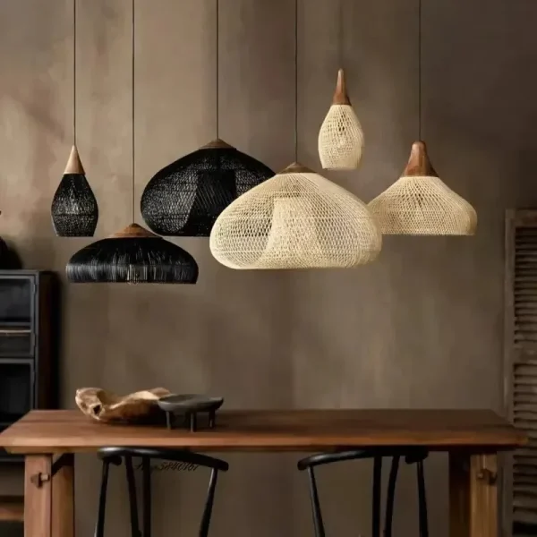 Southeast Asian Handmade Knit Bamboo and Rattan Lamp Lights Hight Quality Dining Room Kitchen Light Fixtures Loft Luminaries - Image 4