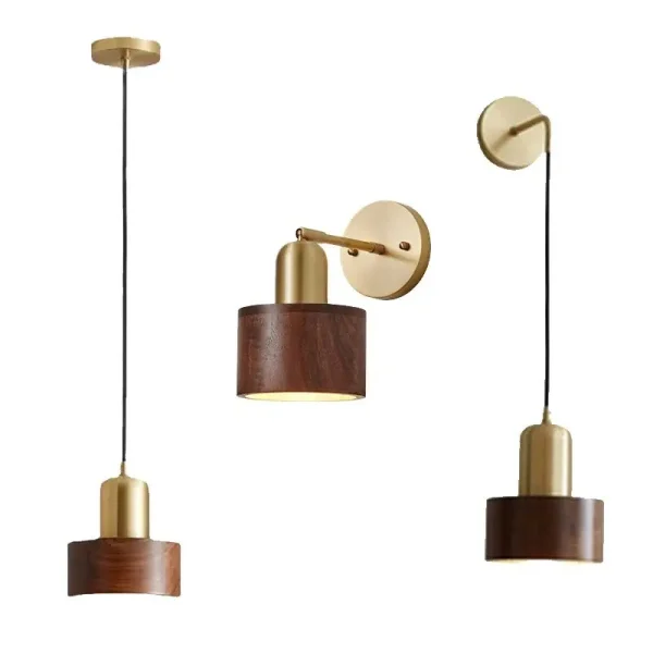 Modern Retro Walnut Wood Bedside Lamps Dining Living Room Bedroom Vintage Pendant Light Wall Lamp Indoor Decoration Lighting E27